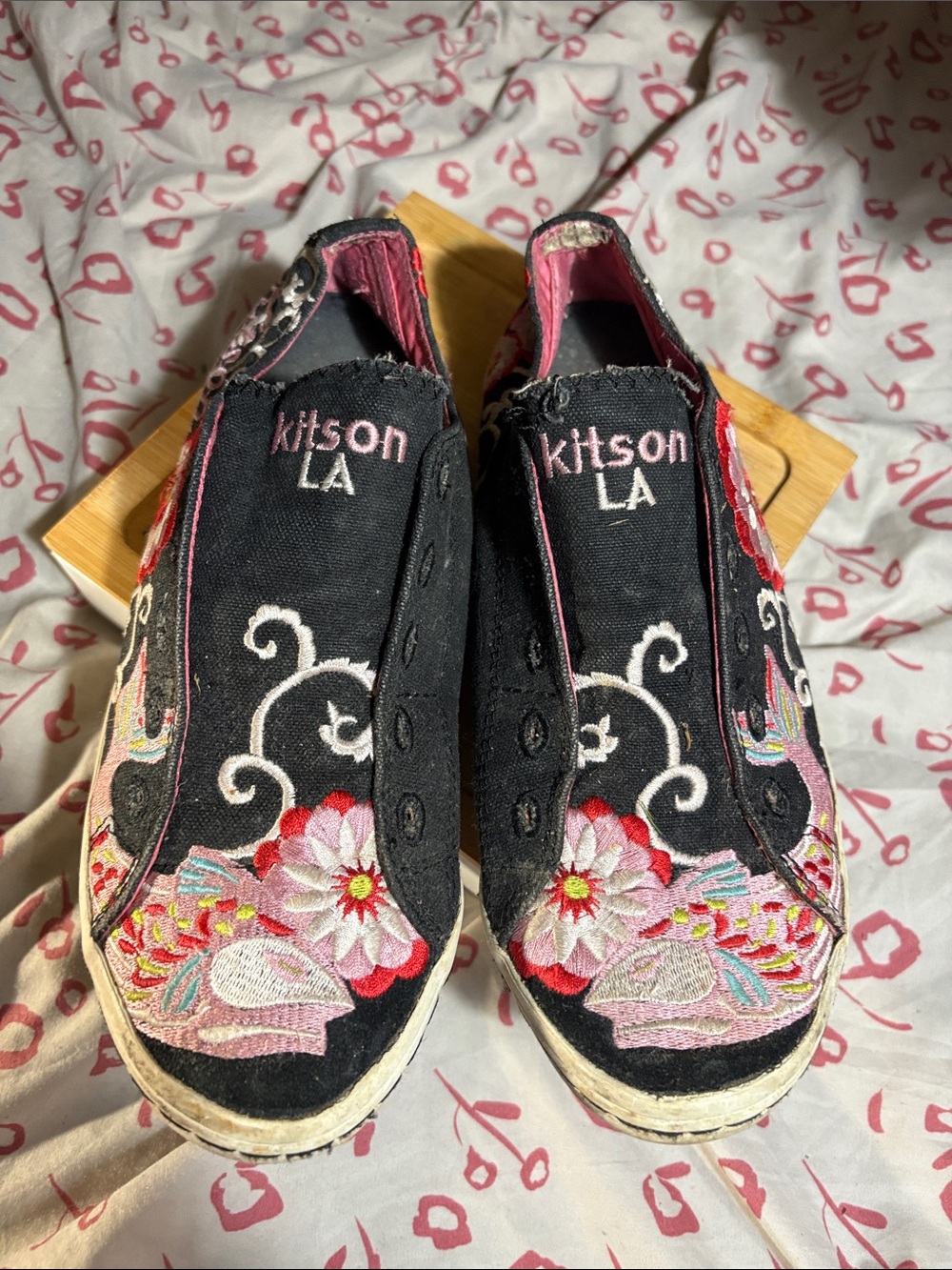Kitson LA embroidered Koi fish slip on sneakers